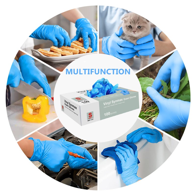 squish Disposable Gloves, Blue 4 mil Vinyl Synmax Blend Exam Gloves Non Sterile, Powder Free, Latex Free - Cleaning Supplies, Kitchen and Food Safe(Pack of 100) (Blue Large) - Image 3
